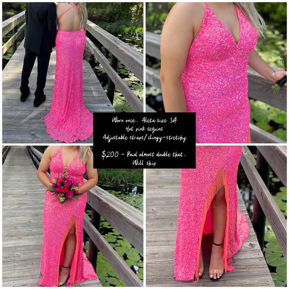 Aleta Hot pink sequen prom dress